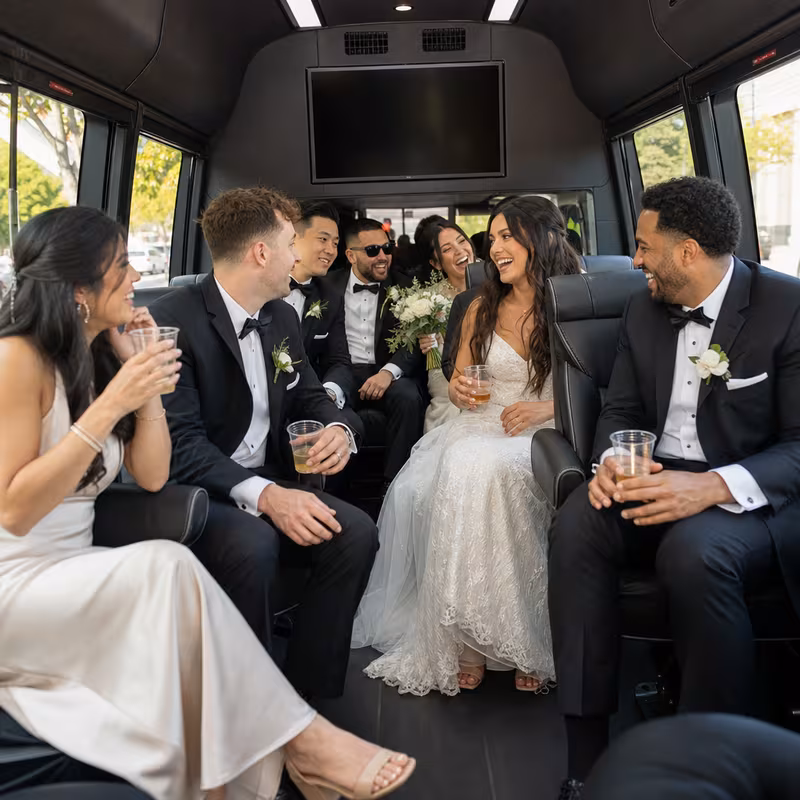 Black Mercedes Sprinter van staged for an Philadelphia Wedding Transportation group