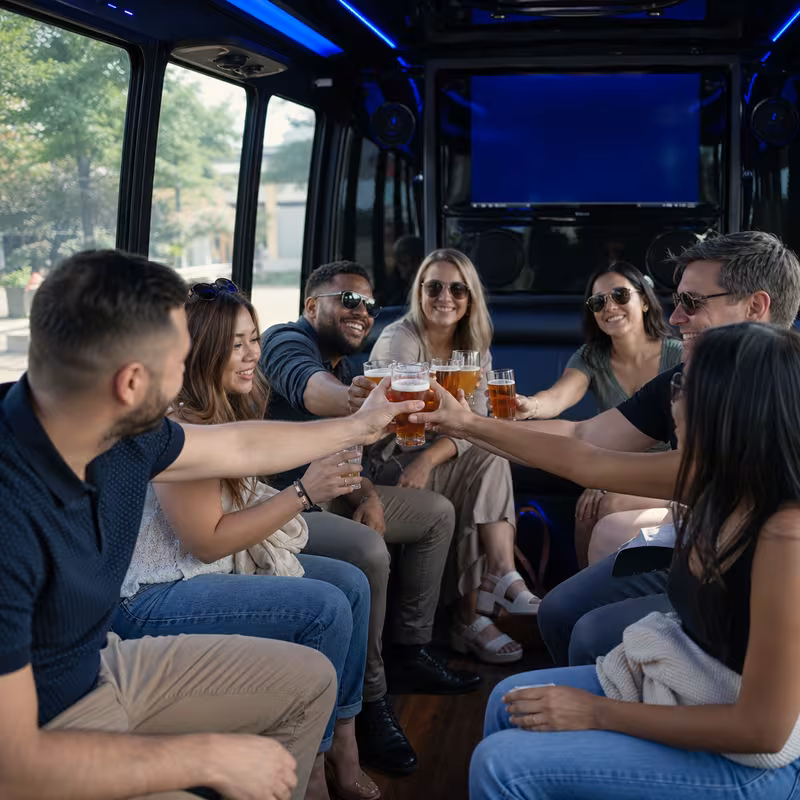 Black Mercedes Sprinter van staged for an Philadelphia Winery & Brewery Tour Transportation group